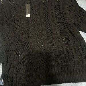 360 Sweater Off-the-Shoulder Dark black cable Knit